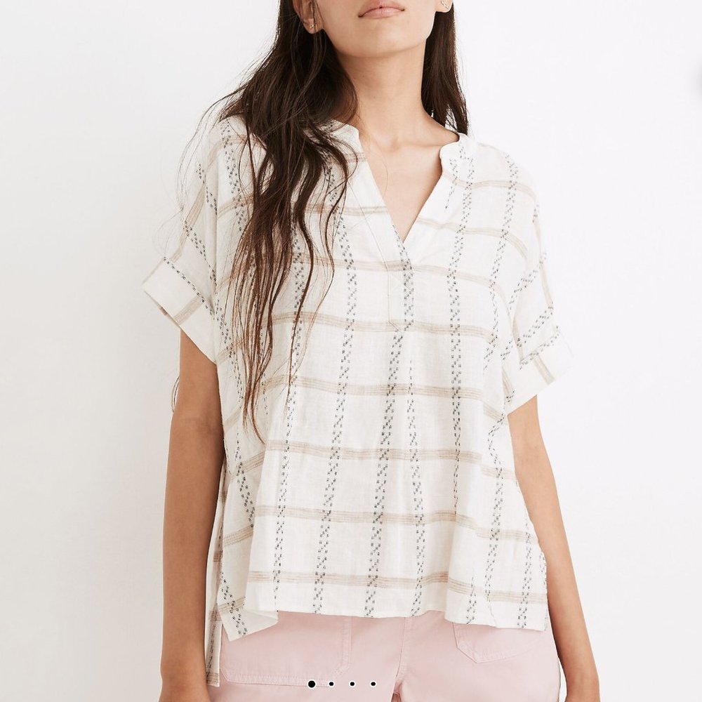 Madewell Lakeline Popover Shirt in Windowpane Jacquard NWOT